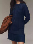 Full Size Cable - Knit Mini Sweater Dress Plus Size - FLORENTINE IRIS