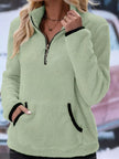 Full Size Cozy Fleece Quarter Zip Long Sleeve Sweatshirt Plus Size - FLORENTINE IRIS