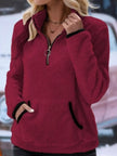 Full Size Cozy Fleece Quarter Zip Long Sleeve Sweatshirt Plus Size - FLORENTINE IRIS