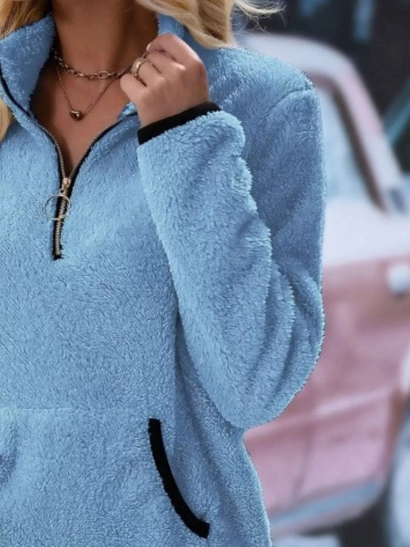 Full Size Cozy Fleece Quarter Zip Long Sleeve Sweatshirt Plus Size - FLORENTINE IRIS