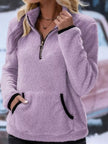 Full Size Cozy Fleece Quarter Zip Long Sleeve Sweatshirt Plus Size - FLORENTINE IRIS