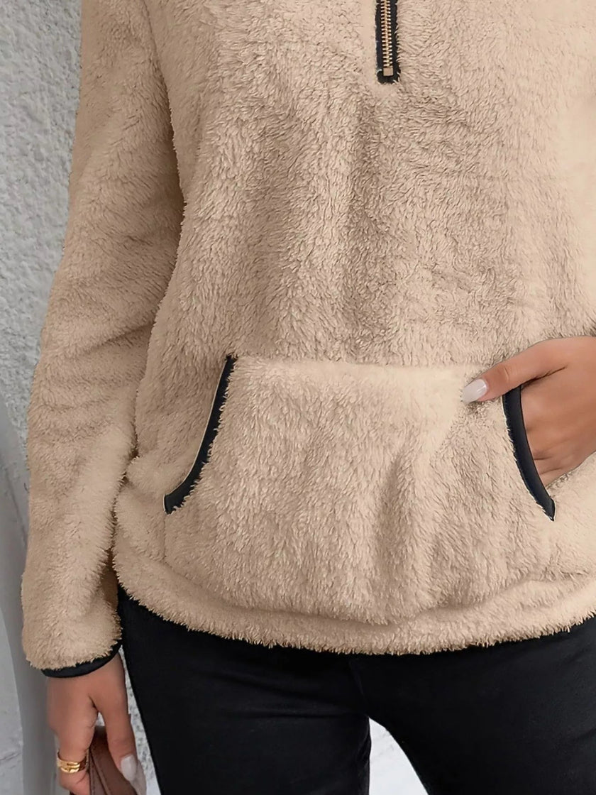 Full Size Cozy Fleece Quarter Zip Long Sleeve Sweatshirt Plus Size - FLORENTINE IRIS