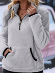 Full Size Cozy Fleece Quarter Zip Long Sleeve Sweatshirt Plus Size - FLORENTINE IRIS