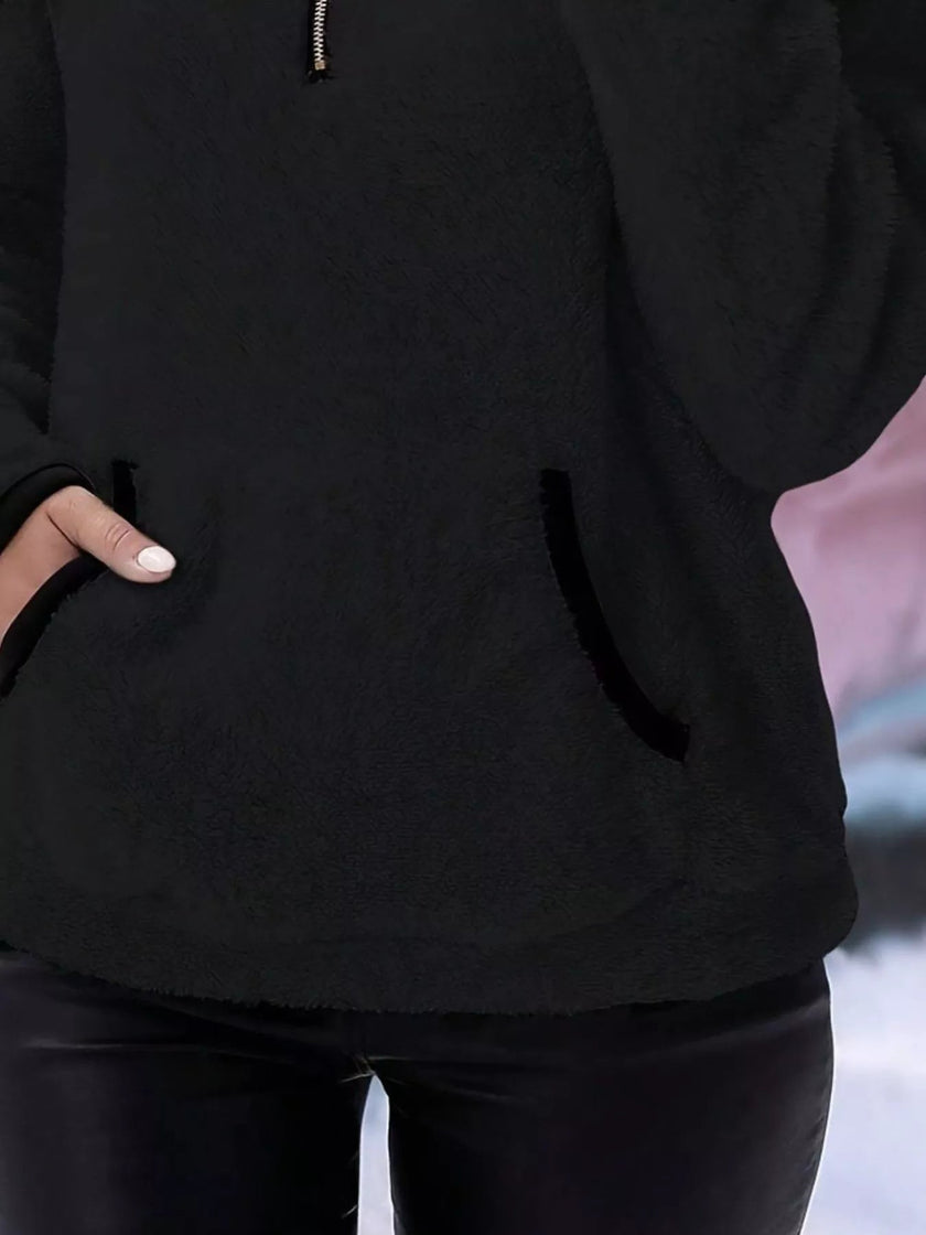 Full Size Cozy Fleece Quarter Zip Long Sleeve Sweatshirt Plus Size - FLORENTINE IRIS