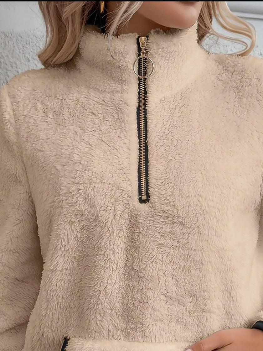 Full Size Cozy Fleece Quarter Zip Long Sleeve Sweatshirt Plus Size - FLORENTINE IRIS