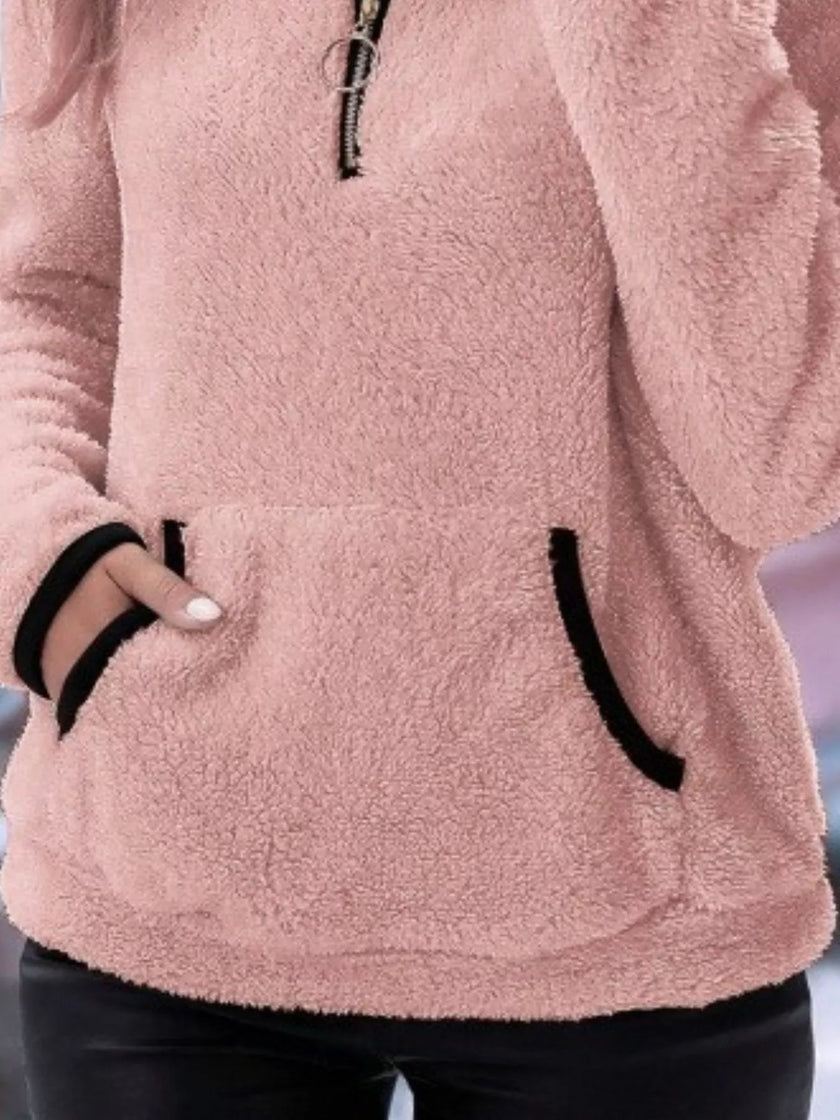 Full Size Cozy Fleece Quarter Zip Long Sleeve Sweatshirt Plus Size - FLORENTINE IRIS