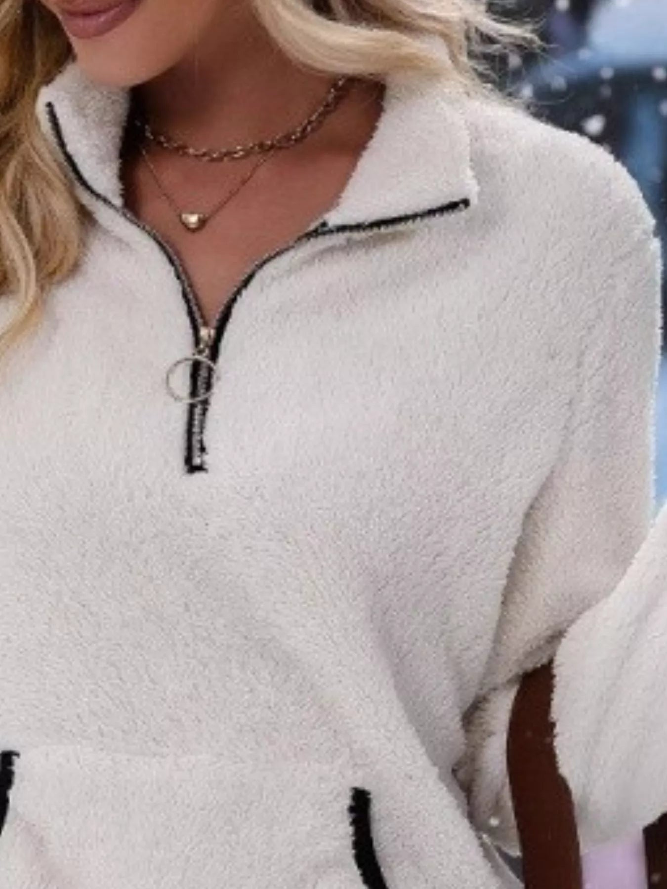 Full Size Cozy Fleece Quarter Zip Long Sleeve Sweatshirt Plus Size - FLORENTINE IRIS