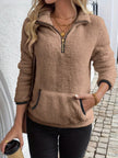 Full Size Cozy Fleece Quarter Zip Long Sleeve Sweatshirt Plus Size - FLORENTINE IRIS