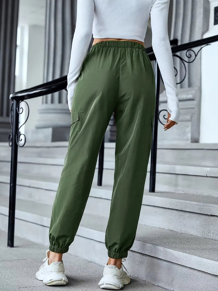 Full Size Elastic Waist Pants with Pockets - FLORENTINE IRIS