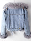 Full Size Faux Fur Collar Denim Jacket Plus Size - FLORENTINE IRIS