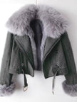 Full Size Faux Fur Collar Denim Jacket Plus Size - FLORENTINE IRIS
