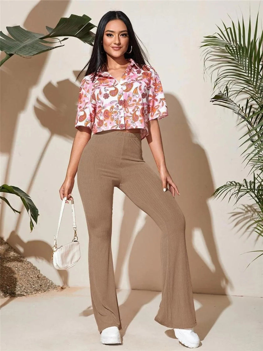 Full Size High - Waist Flare Active Pants Plus Size - FLORENTINE IRIS