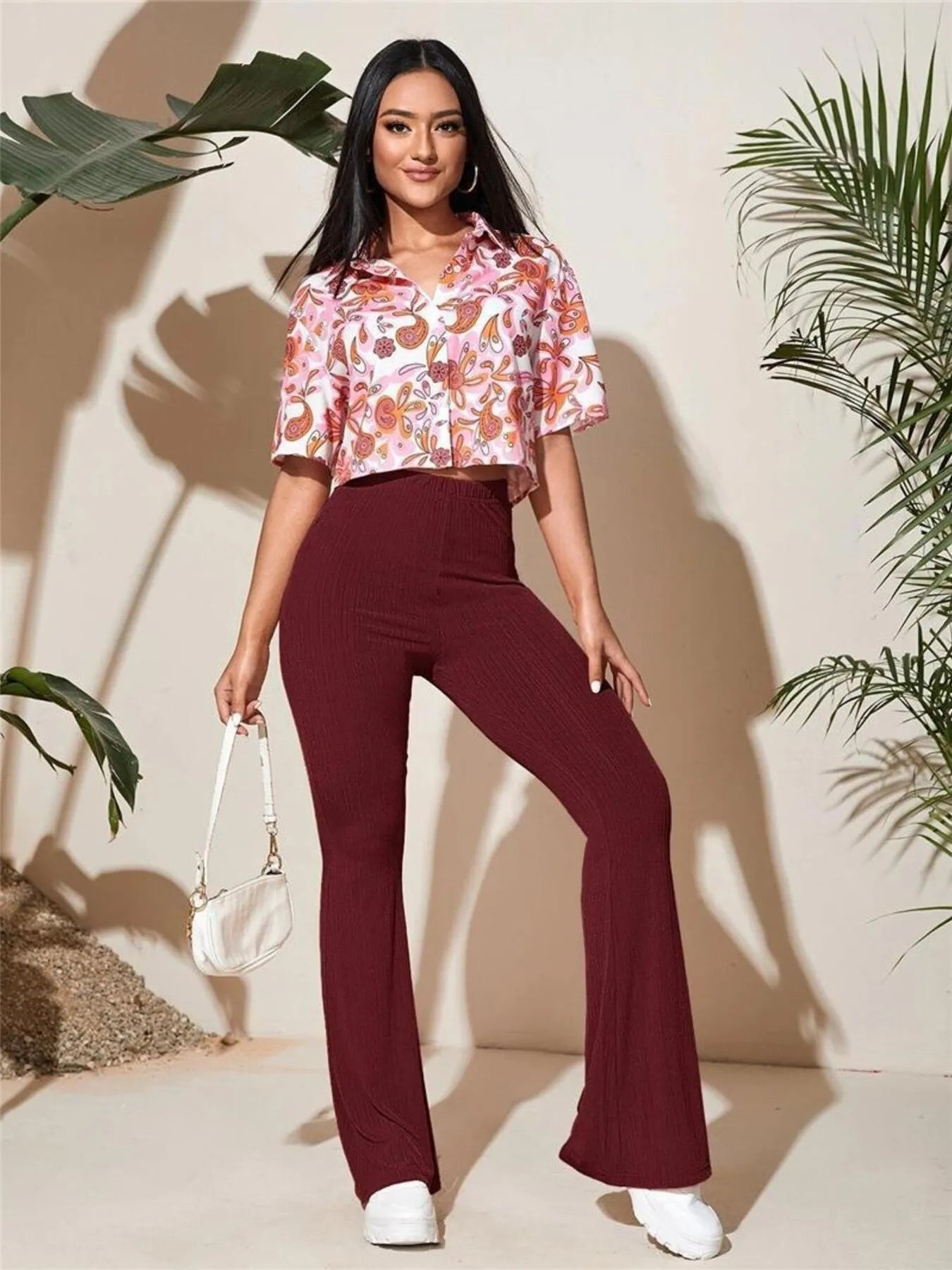 Full Size High - Waist Flare Active Pants Plus Size - FLORENTINE IRIS
