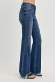 Full Size Mid Rise Flare Frayed Hem Jeans Plus Size - FLORENTINE IRIS