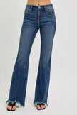 Full Size Mid Rise Flare Frayed Hem Jeans Plus Size - FLORENTINE IRIS