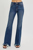 Full Size Mid Rise Flare Frayed Hem Jeans Plus Size - FLORENTINE IRIS
