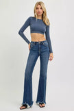 Full Size Mid Rise Flare Frayed Hem Jeans Plus Size - FLORENTINE IRIS