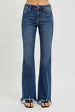 Full Size Mid Rise Flare Frayed Hem Jeans Plus Size - FLORENTINE IRIS