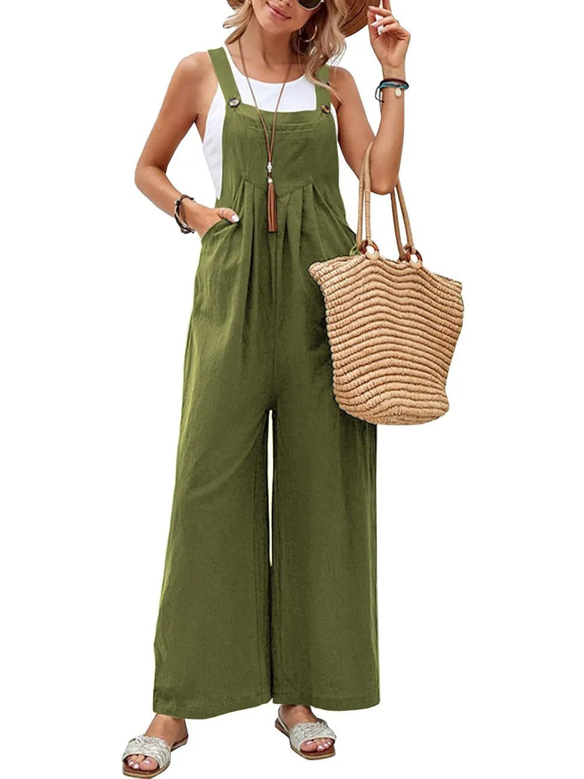 Full Size Square Neck Wide Strap Overalls - FLORENTINE IRIS