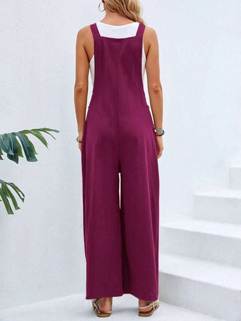 Full Size Square Neck Wide Strap Overalls - FLORENTINE IRIS