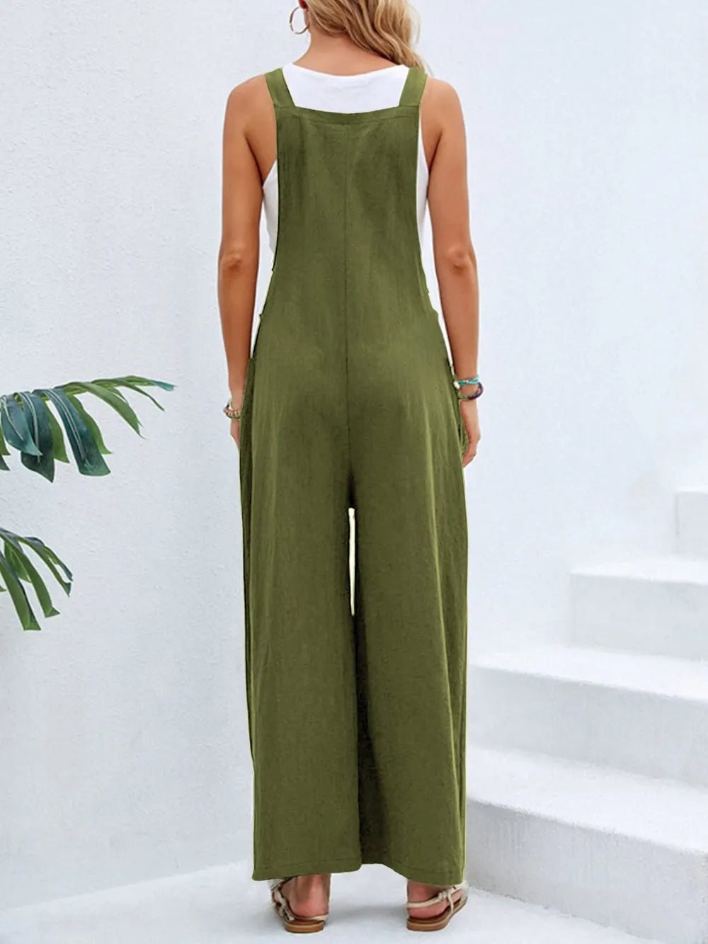 Full Size Square Neck Wide Strap Overalls - FLORENTINE IRIS