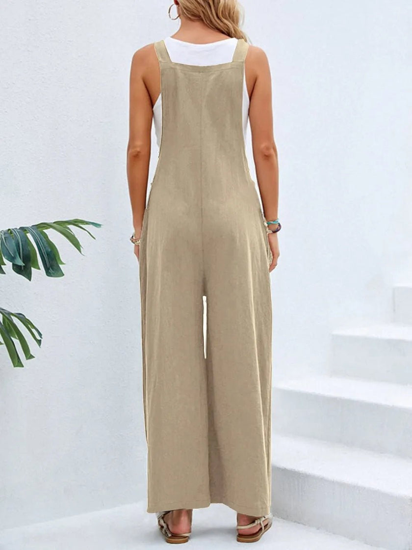 Full Size Square Neck Wide Strap Overalls - FLORENTINE IRIS
