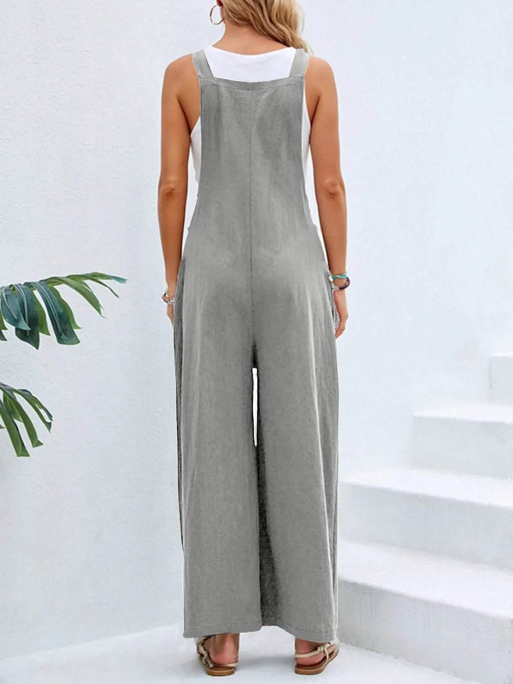 Full Size Square Neck Wide Strap Overalls - FLORENTINE IRIS