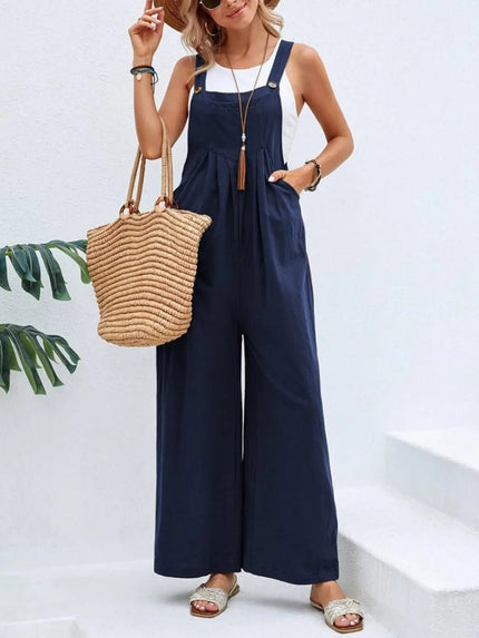Full Size Square Neck Wide Strap Overalls - FLORENTINE IRIS