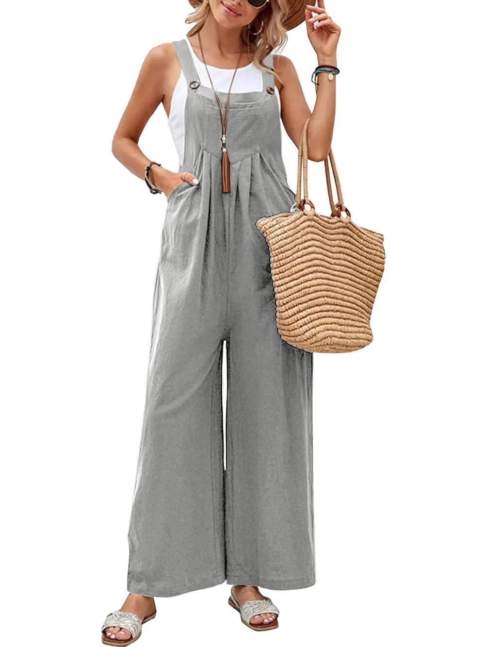Full Size Square Neck Wide Strap Overalls - FLORENTINE IRIS