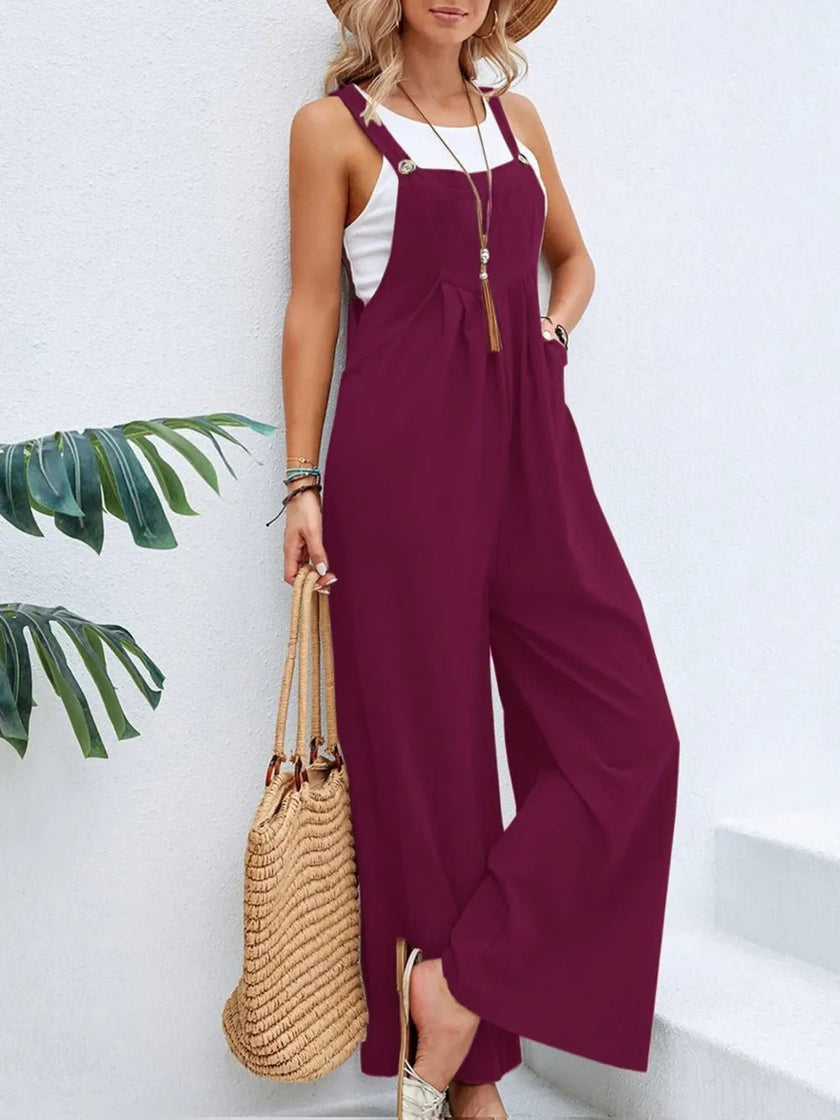 Full Size Square Neck Wide Strap Overalls - FLORENTINE IRIS