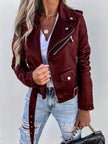 Full Size Zip Up Leather Motorcycle Biker Jacket Plus Size - FLORENTINE IRIS