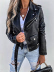 Full Size Zip Up Leather Motorcycle Biker Jacket Plus Size - FLORENTINE IRIS