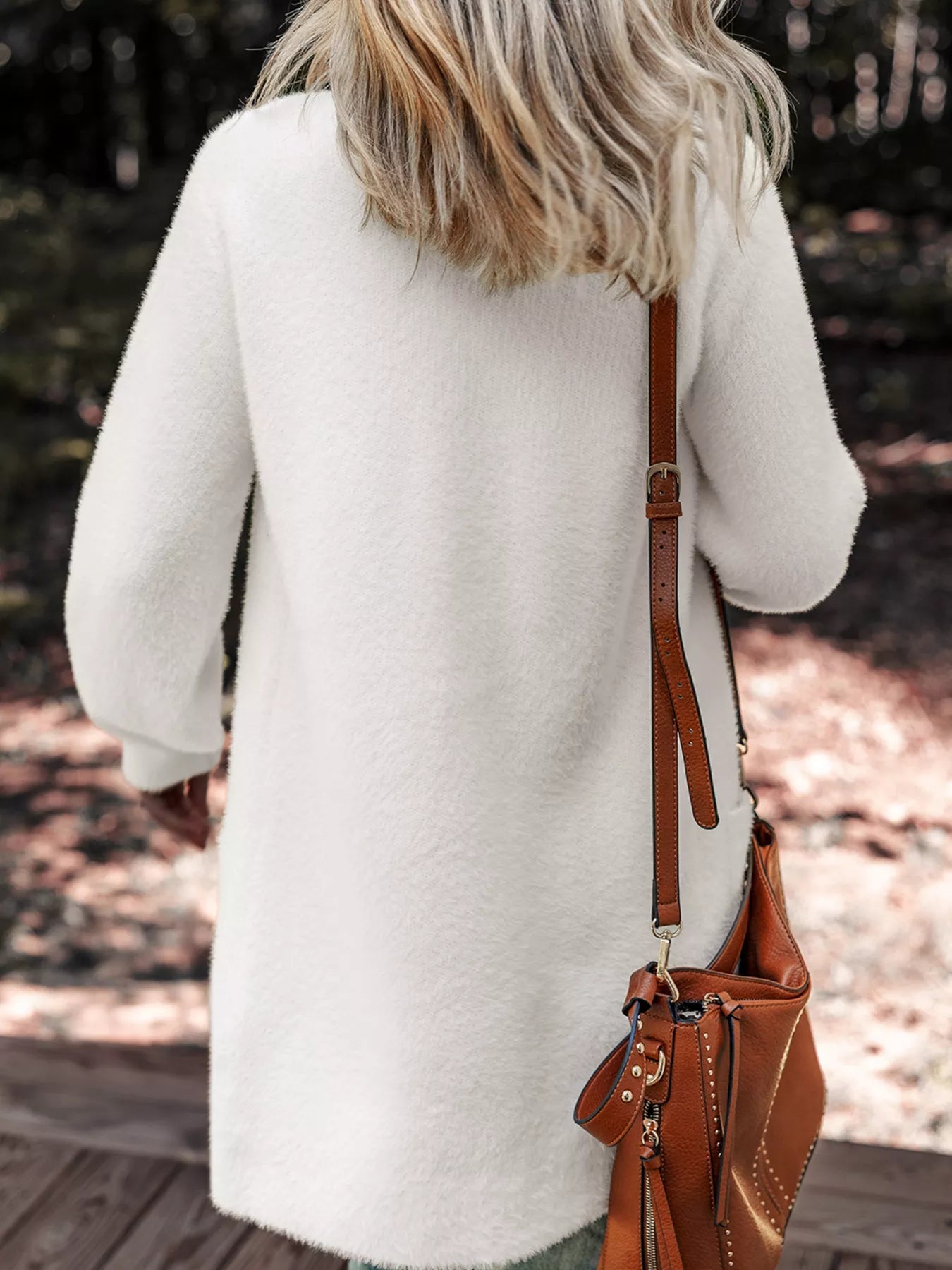 Fuzzy Buttoned Front Cardigan with Pockets - FLORENTINE IRIS