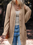 Fuzzy Buttoned Front Cardigan with Pockets - FLORENTINE IRIS