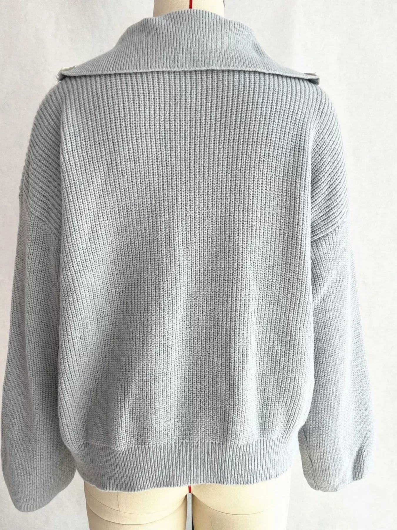 Half Zip Dropped Shoulder Sweater - FLORENTINE IRIS