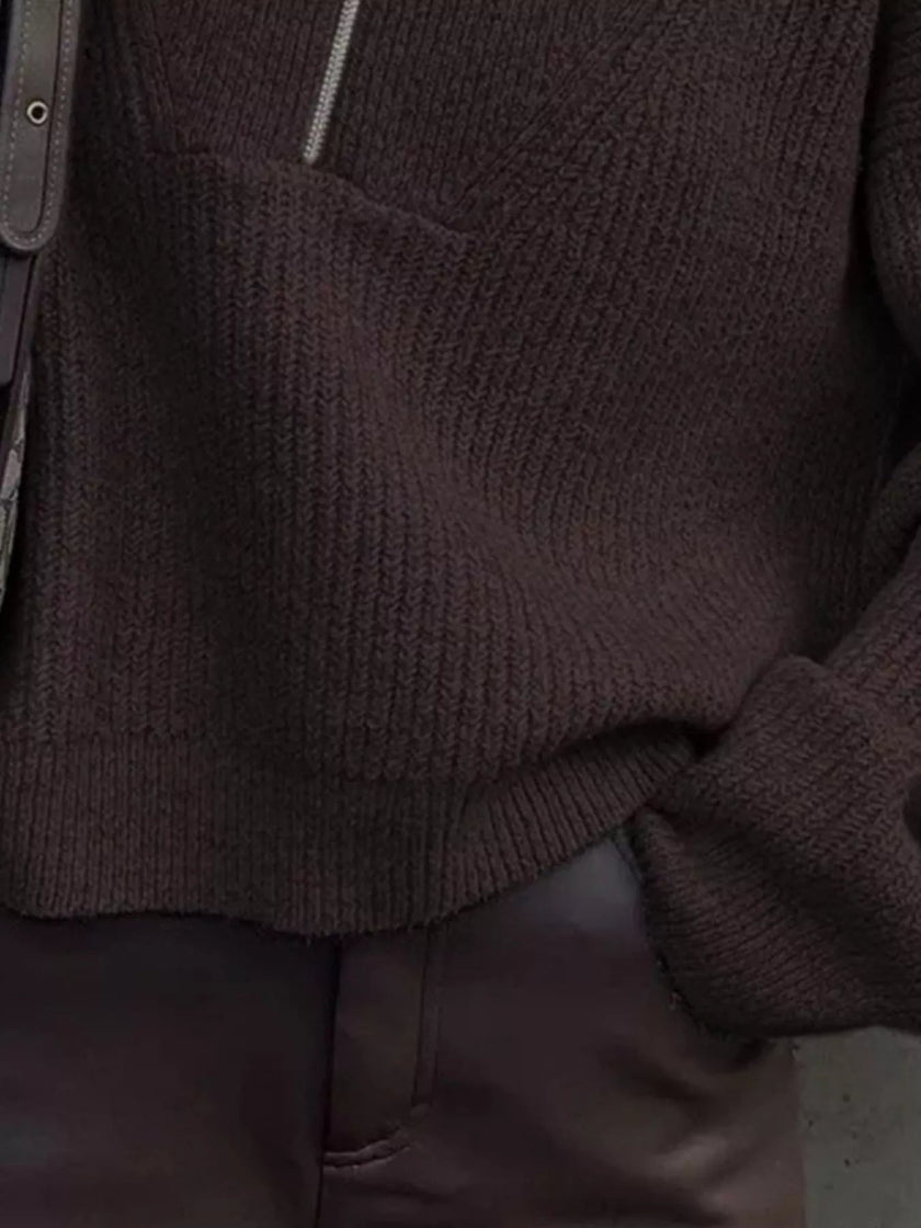 Half Zip Dropped Shoulder Sweater - FLORENTINE IRIS