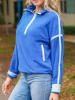 Half Zip Dropped Shoulder Sweatshirt - FLORENTINE IRIS