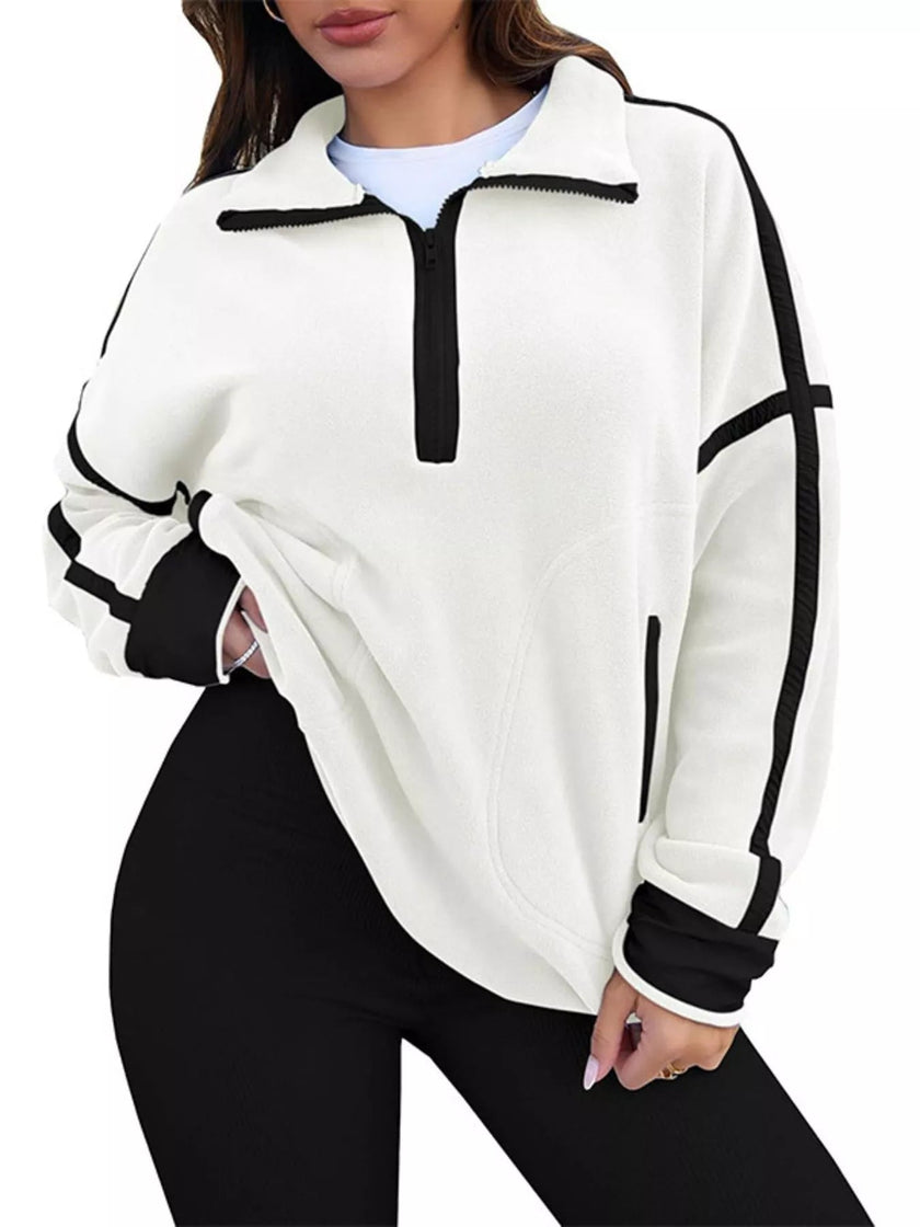 Half Zip Dropped Shoulder Sweatshirt - FLORENTINE IRIS