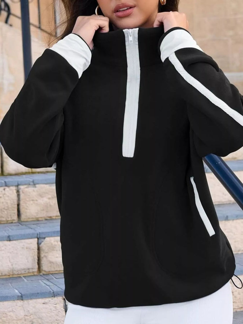 Half Zip Dropped Shoulder Sweatshirt - FLORENTINE IRIS