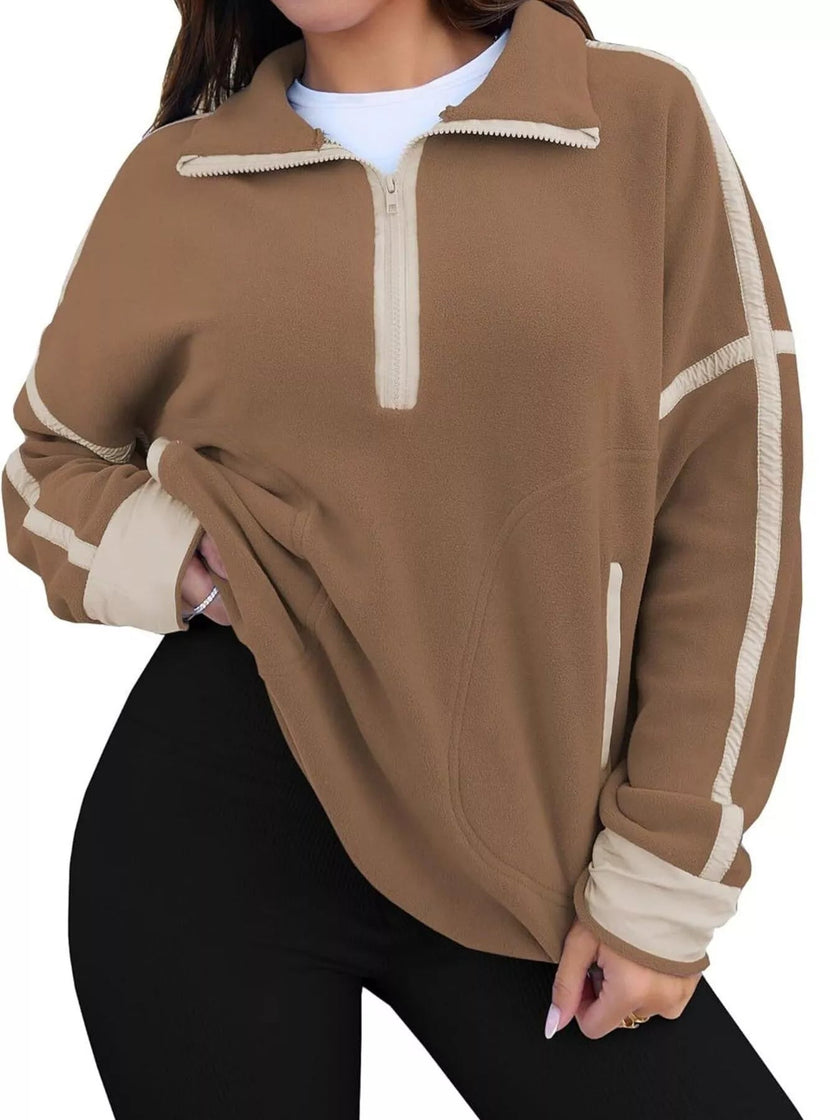 Half Zip Dropped Shoulder Sweatshirt - FLORENTINE IRIS