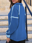 Half Zip Dropped Shoulder Sweatshirt - FLORENTINE IRIS