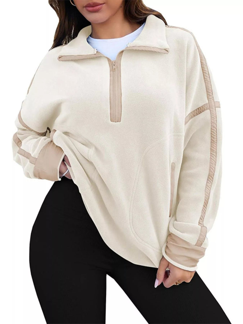 Half Zip Dropped Shoulder Sweatshirt - FLORENTINE IRIS