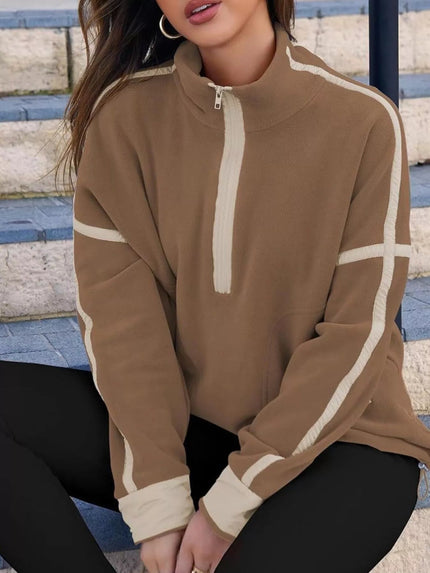 Half Zip Dropped Shoulder Sweatshirt - FLORENTINE IRIS