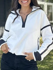 Half Zip Dropped Shoulder Sweatshirt - FLORENTINE IRIS