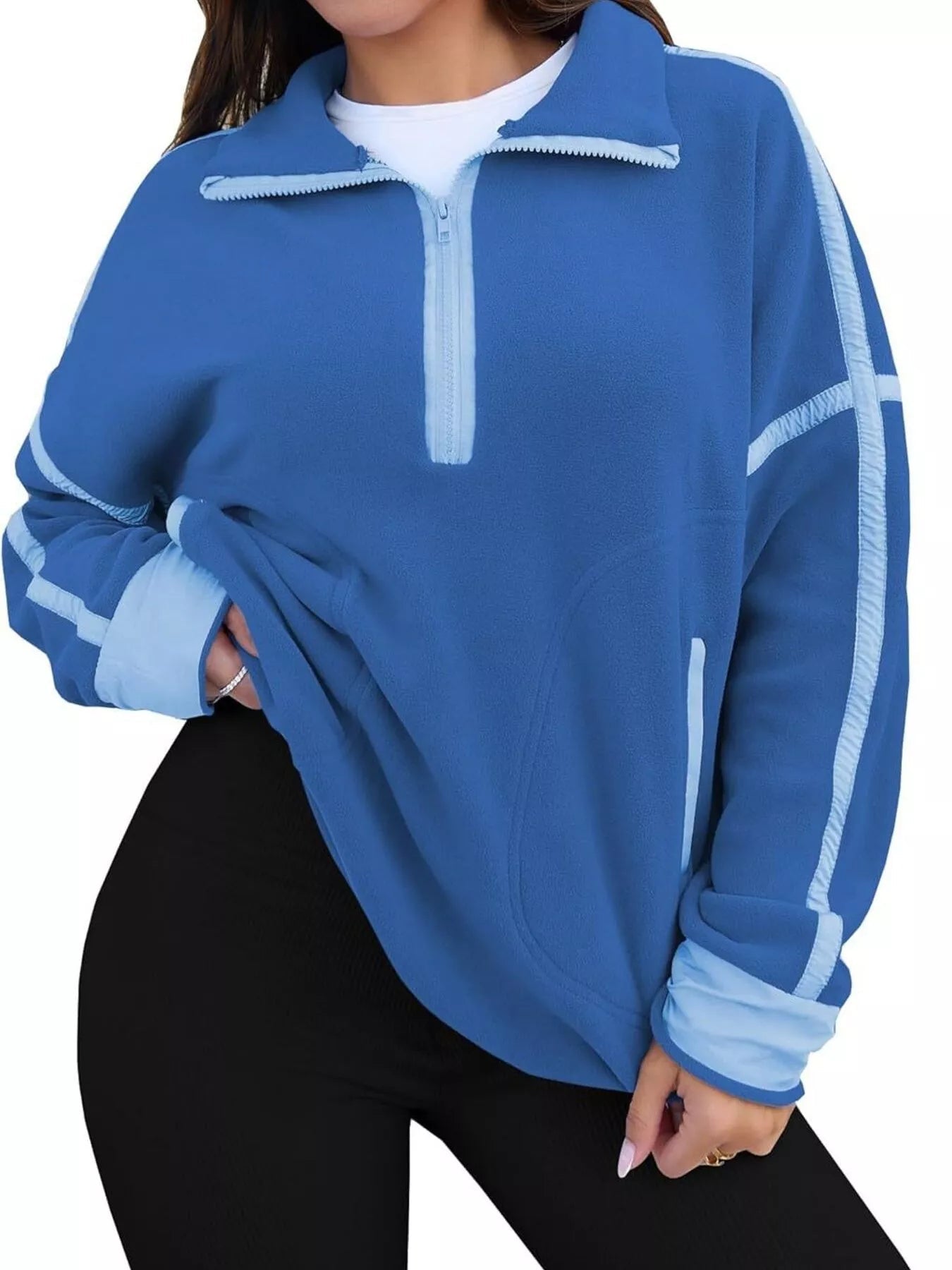 Half Zip Dropped Shoulder Sweatshirt - FLORENTINE IRIS