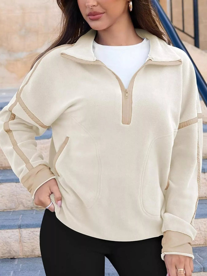 Half Zip Dropped Shoulder Sweatshirt - FLORENTINE IRIS