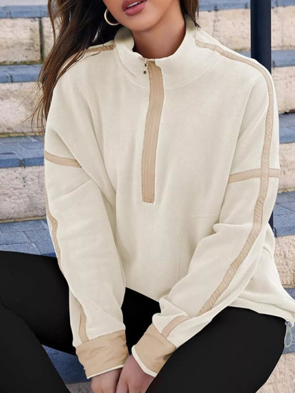 Half Zip Dropped Shoulder Sweatshirt - FLORENTINE IRIS