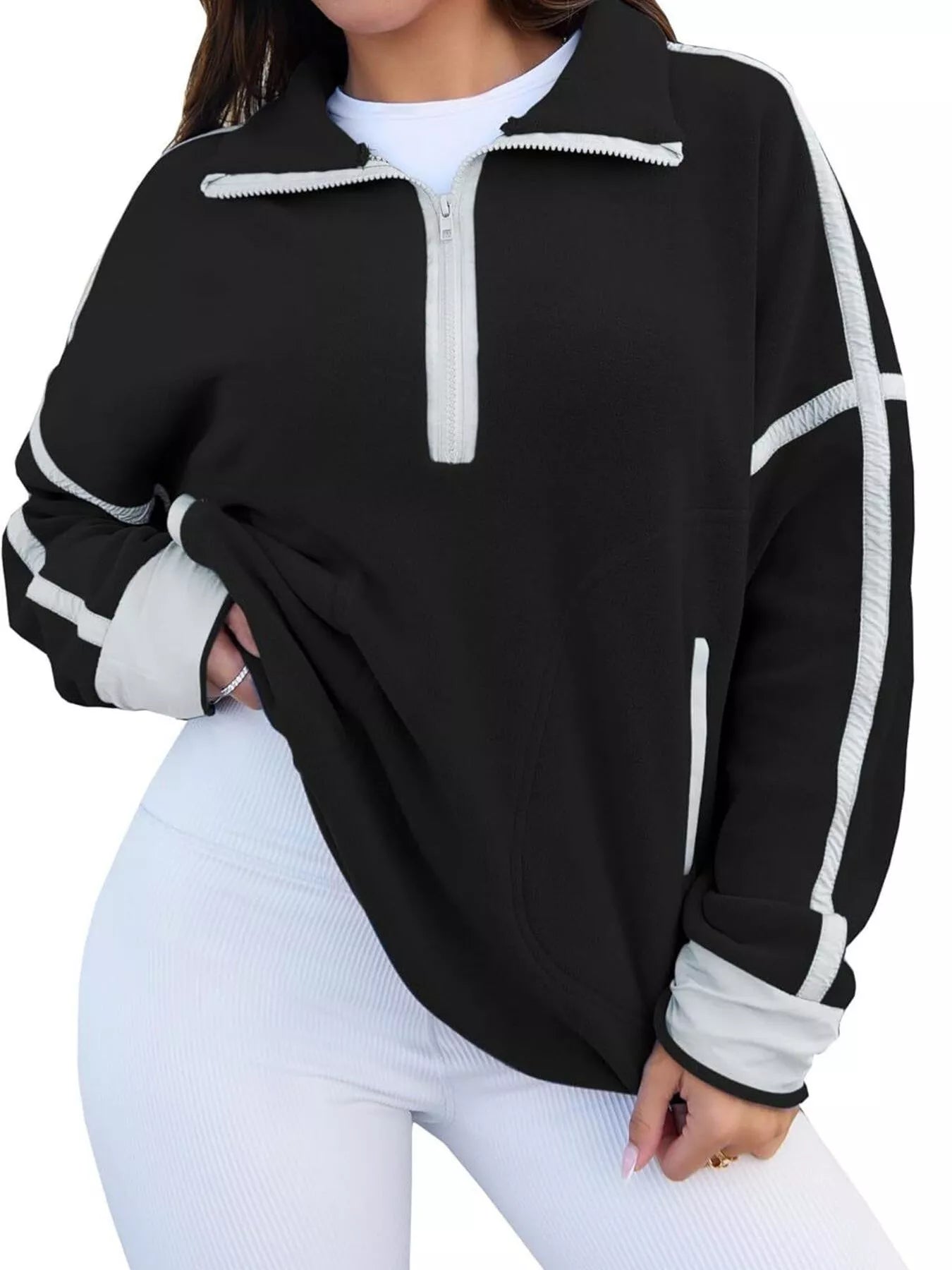 Half Zip Dropped Shoulder Sweatshirt - FLORENTINE IRIS