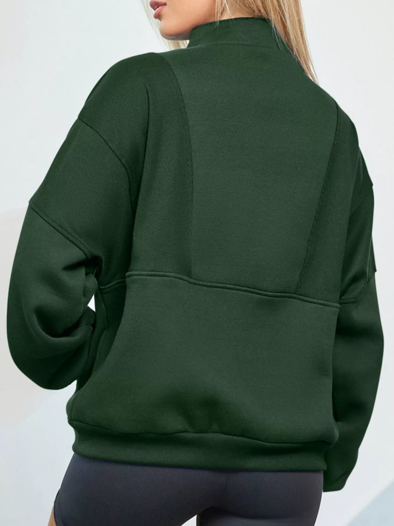 Half Zip Stand Collar Exposed Seam Solid Color Casual Sweatshirt - FLORENTINE IRIS