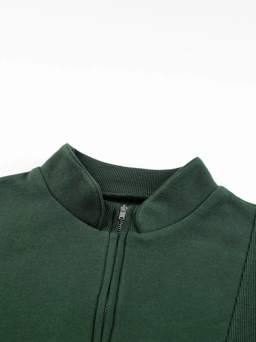 Half Zip Stand Collar Exposed Seam Solid Color Casual Sweatshirt - FLORENTINE IRIS